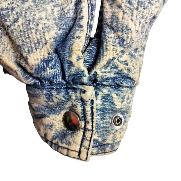 4377)Vtg 80s M Saxton Hall Unisex Acid wash Denim Hooded Paisley Bomber Jacket - Picture 8 of 14